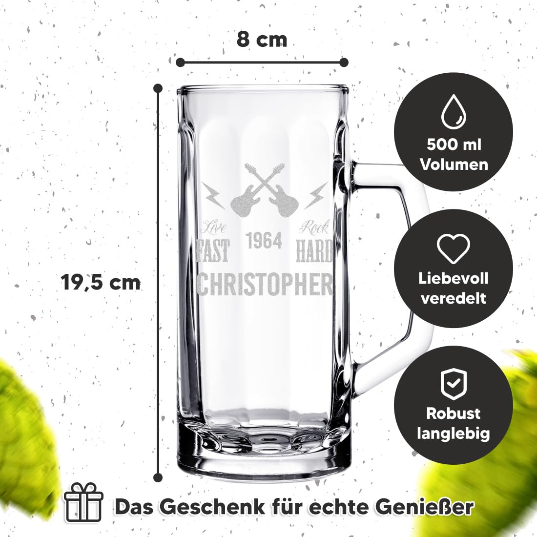 polar-effekt Chope à bière de 0,5 l et caisse en bois avec gravure comme cadeau pour homme – Coffret cadeau d'anniversaire – Chope à bière pour pils, exportation et bière artisanale