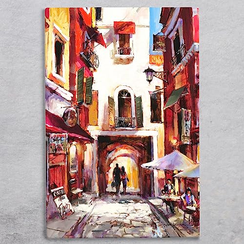 Image of Global Designs European Holiday Ceramic Tile Picture Plaque Sign Wall Art By Brent Heighton Romantic Street Scene 30x20cm