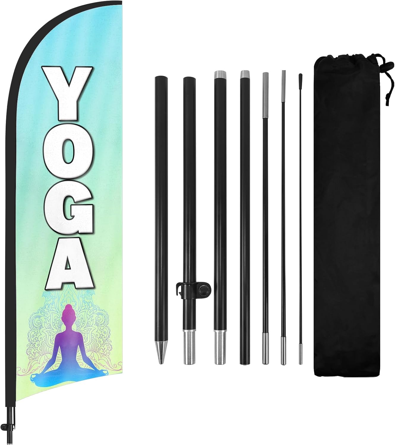 Yoga Advertising Feather Flags Banner, Yoga Swooper Flags with Poles and Ground Stake, 8FT Advertising Feather Flags Sign for Yoga Business