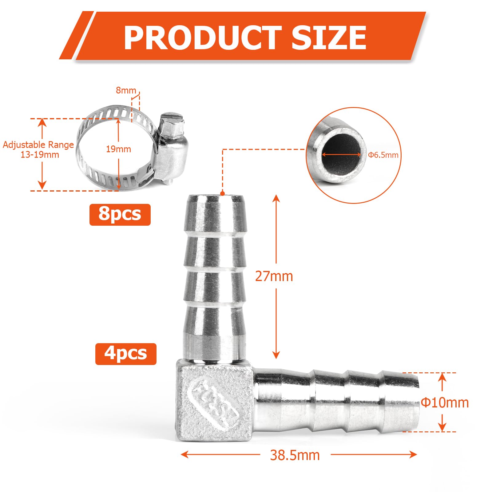 L-Schlauchverbinder Edelstahl 304 - 4 Stück 10mm Für Wasser, Luft & Mehr