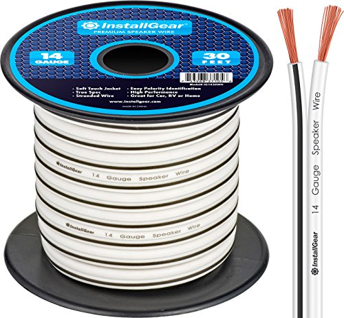 InstallGear 14 Gauge AWG Speaker Wire Cable (30ft, White) - White Speaker Wire Cable - Speaker Wire 14 Gauge - 14 Gauge Wire for Outdoor - Automotive and Marine Speaker Wire
