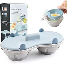 Egg Poacher Microwave Egg Cooker, 2 Cavity Edible Silicone Double Drain Poached Egg Cups, Microwave Egg Poacher Kitchen Cooking Gadgets