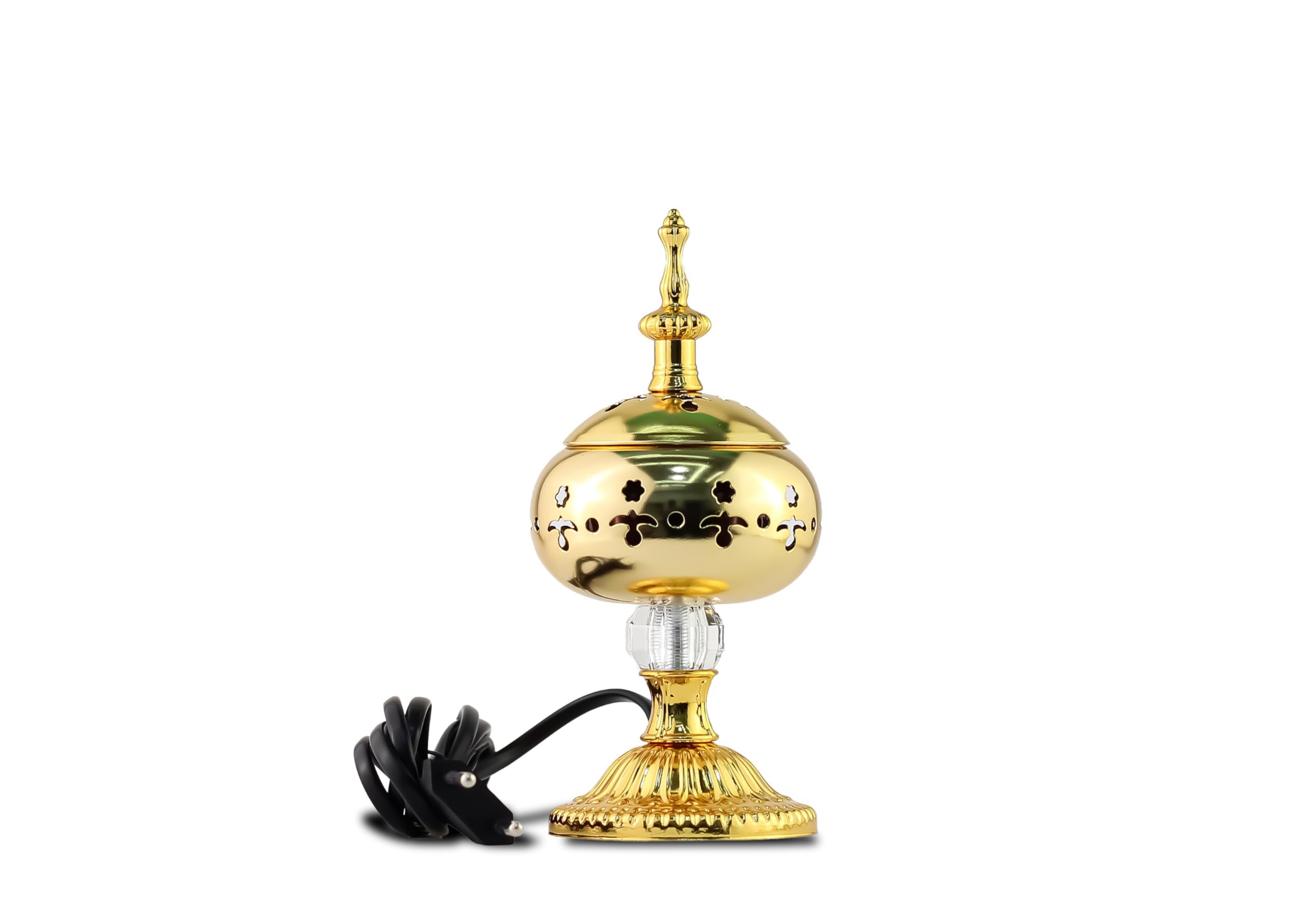 Arabian Electric Incense Burner Metal Vintage Arabic Burner - Middle Eastern Incense Holder, Electric Bakhoor Burner Suitable for Arabian Oud, Home & Hotel Decor (Gold)