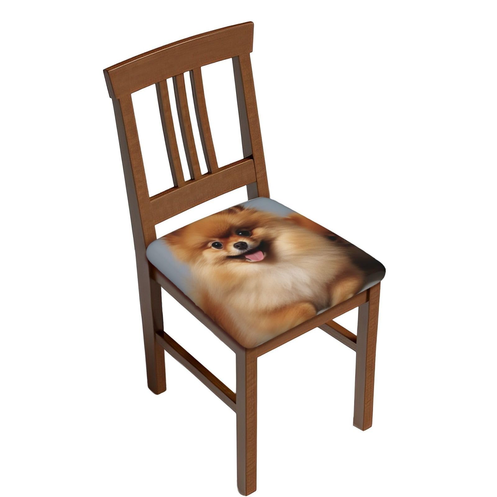 DWVTSLH Cute Pomeranian Bar Stool Covers Square, Six Piece High Elastic Soft Seat Cushion Cover Protector Washable Barstool Slipcovers Nonslip Replacement Square Bar Chair Covers