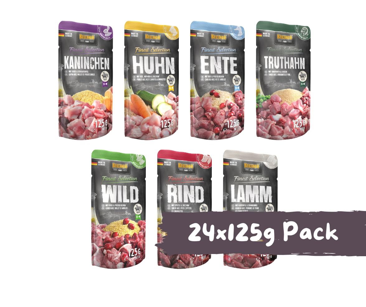 Belcando Finest Selection 24x125g - Hundefutter - Frischebeutel, Ideal für Sensible & wählerische Hunde - ohne Zusätze & Sortenwahl möglich (Wild, Huhn, Truthahn, Rind, Lamm, Kaninchen & Ente)