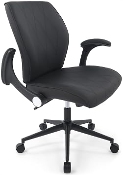 CHAIRMAN Premium Faux Leather Padded Mid-Back Adjustable-Height/Tilt, Swivel Office Computer Desk Chair with Flip-up Arms, Ergo Design for Sedentariness, Black