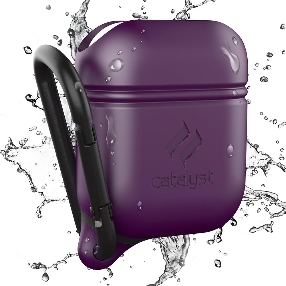 Catalyst Airpods Charging Case Cover, Drop Proof Protective Cover Soft Skin, Carabiner, Silicone Sealing, Compatible Wireless Charging - Apple Accessories for Airpods 2 & 1 - Deep Plum