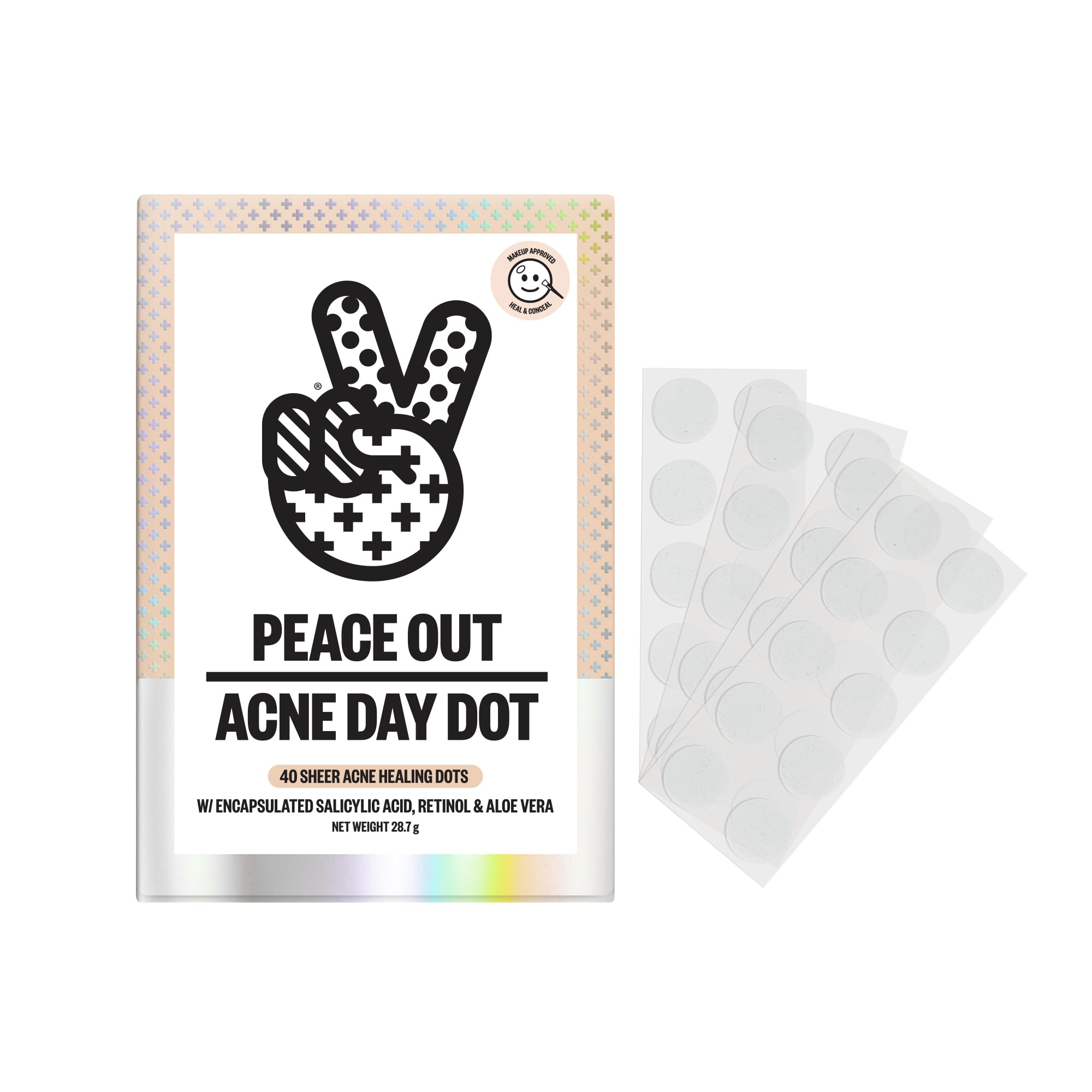 Acne Day Dot Sheer Hydrocolloid Pimple Patches, Invisible Acne Spot Patches with Encapsulated Salicylic Acid, Retinol, and Aloe Vera, 40 Dots