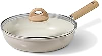 CAROTE 10" Ceramic Nonstick Frying Pan with Lid - PFOA/PFAS-Free, Induction Compatible Skillet, Healthy Taupe Chef's Pan