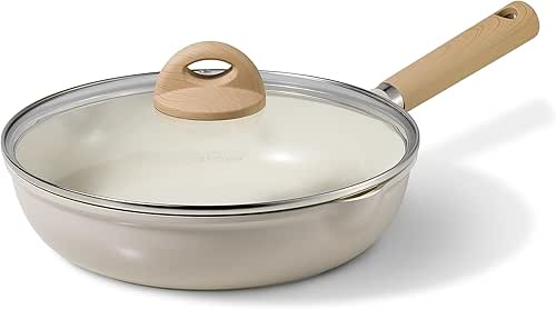 CAROTE 10" Ceramic Frying Pan with Lid, Non Stick Frying