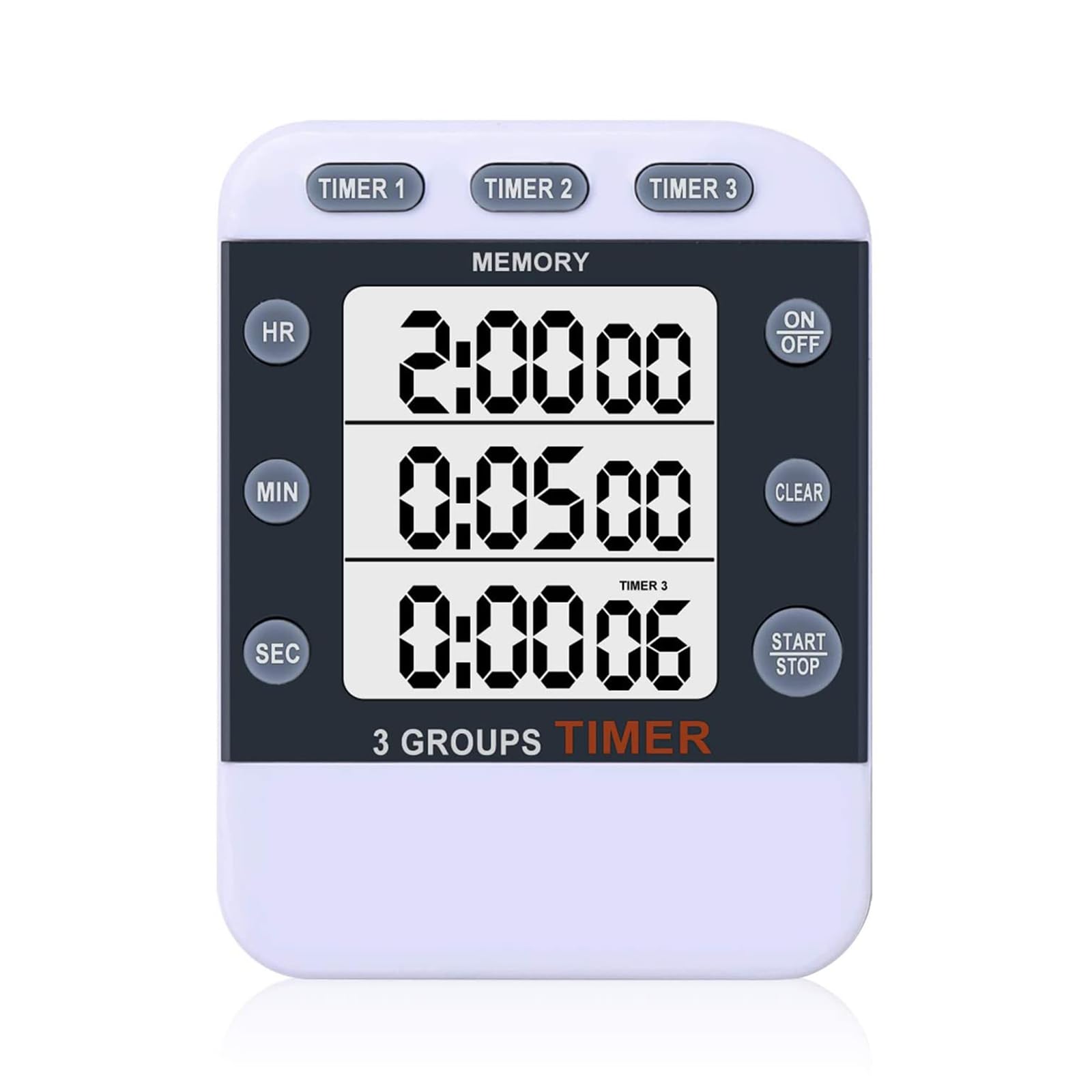 MOSTRUST Digital Dual Kitchen Timer, 3 Channels Count UP/Down Timer, Triple Cooking Timer, Large Display, Loud Volume Alarm with Magnetic Back, Stand, Battery Included (M382), White