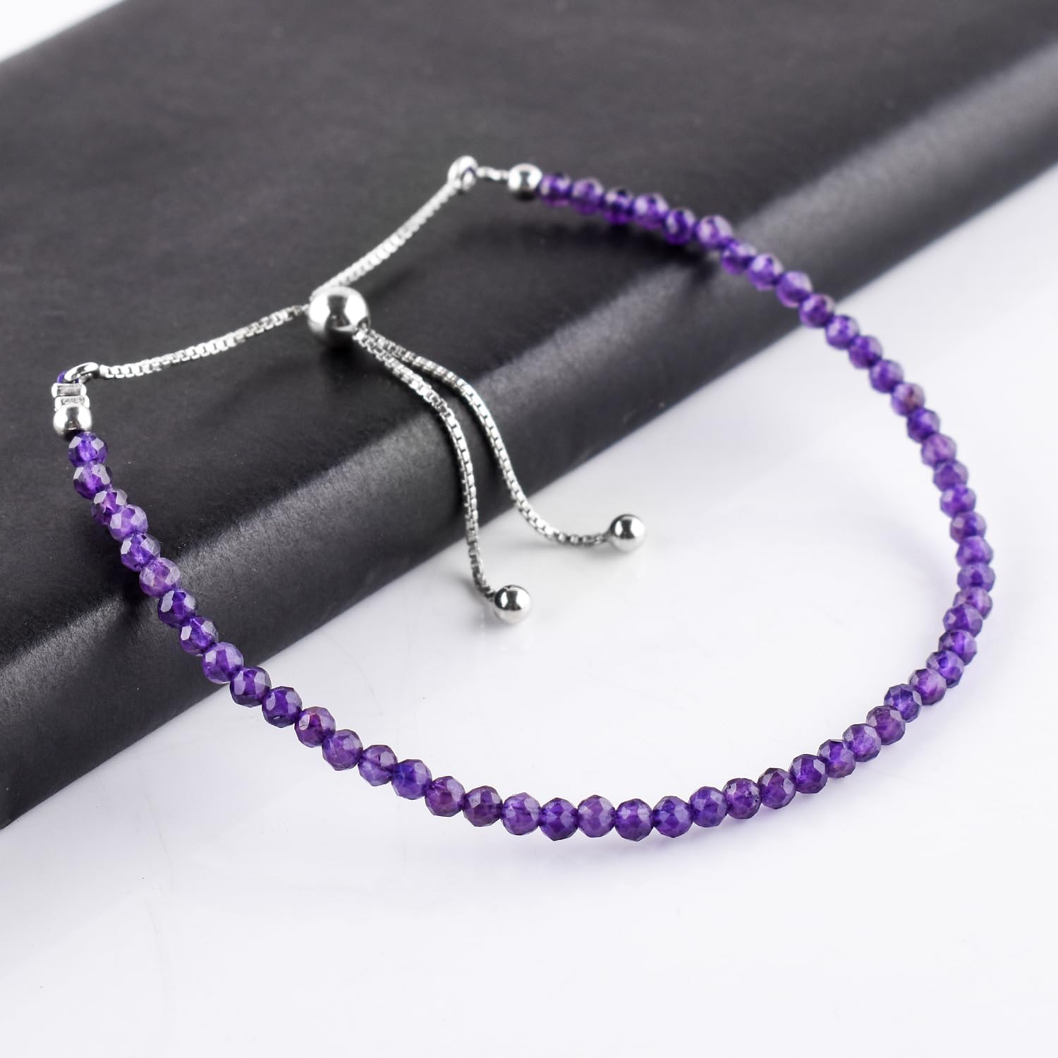OdrillionGems Natural Purple Amethyst Gemstones Bolo Beads Bracelet, 925 Sterling Silver, Faceted Beads, Healing Crystals, Handmade, Birthstones, Adjustable Slider, Women Jewelry, Valentine Gifts - Image 3