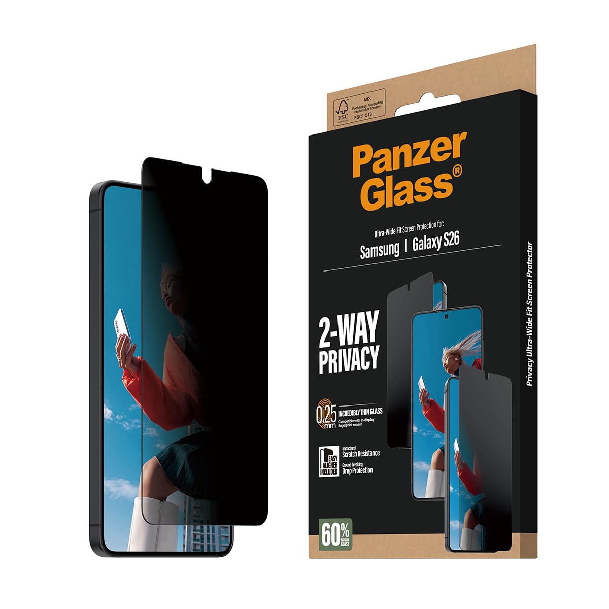 PanzerGlass EasyAligner - Pellicola protettiva per schermo privacy a 2 vie per Samsung Galaxy S26 Ultra Wide Fit