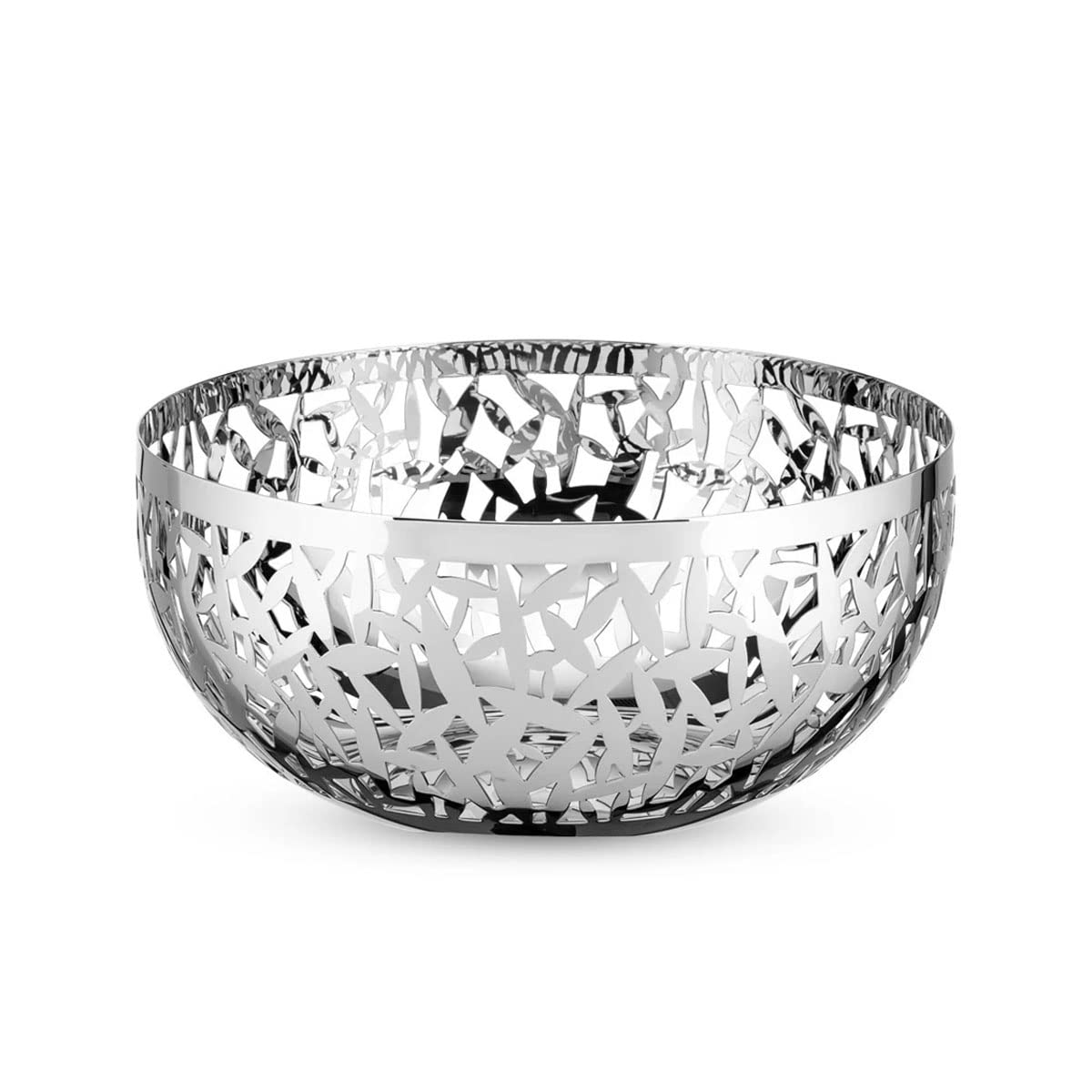 Alessi Silver Stainless Steel Cactus Decorated Fruit Bowl - Mirror Polished 21 Cm
