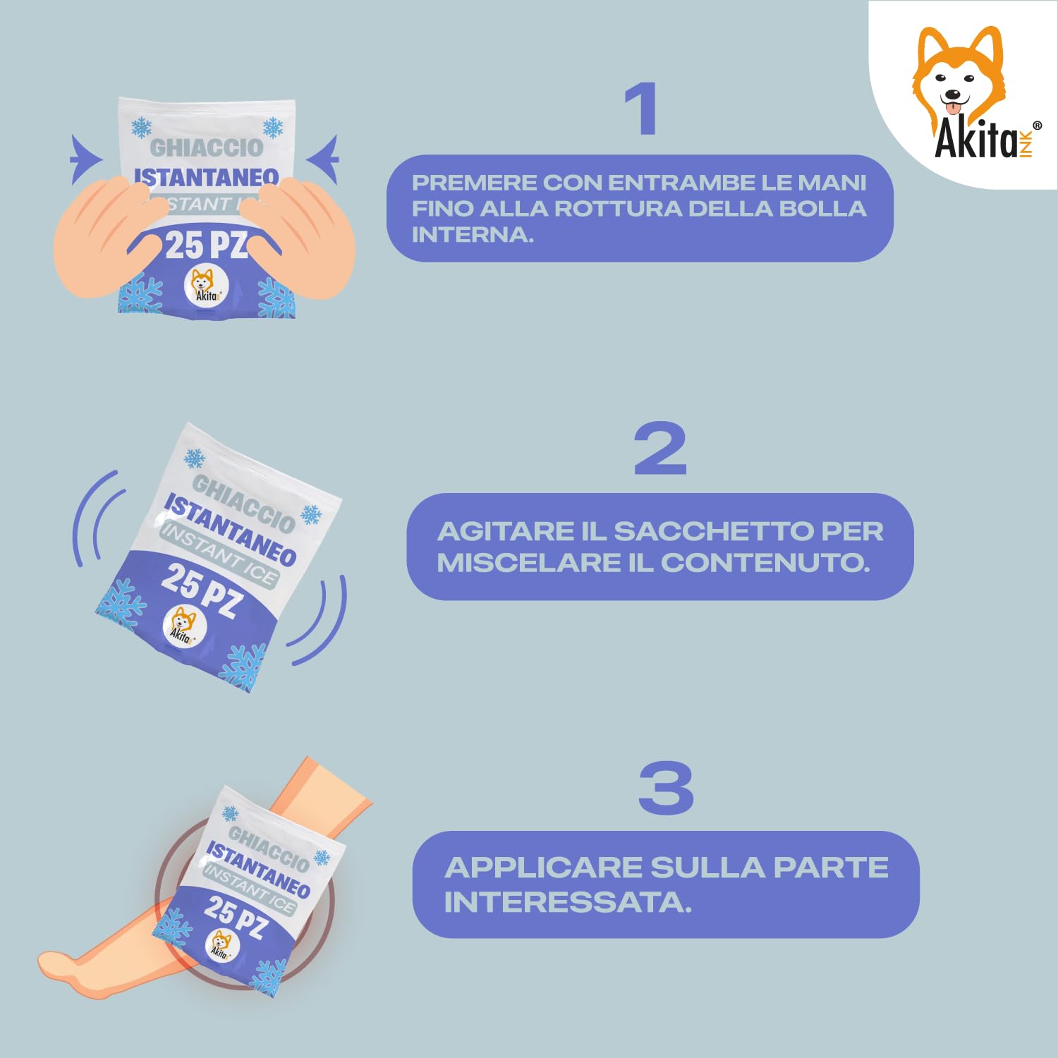 Akitaink Hielo instantáneo desechable, bolsa de polietileno polietileno, caja de 25 unidades, tamaño 14 x 18 cm, fabricado en Italia