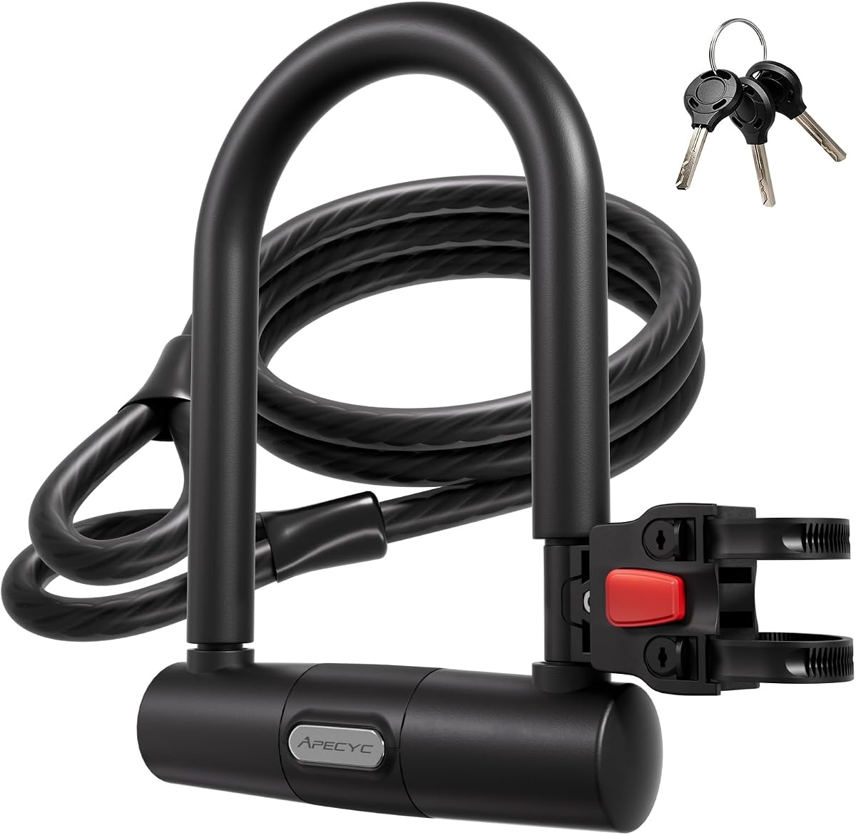 APECYC Bike Lock Heavy Duty Anti Theft U Lock with 4FT Cable for Bicycle | 20mm Hardened Steel U Lock with 4FT Cable, High Security Protection for Bikes, E-Bikes and Scooters Cycling Accessories