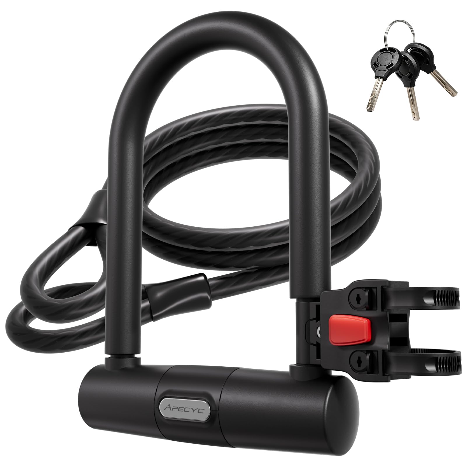 APECYC Bike Lock Heavy Duty Anti Theft U Lock with 4FT Cable for Bicycle