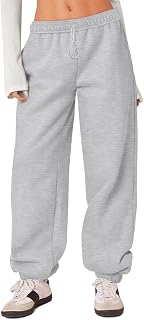 HeSaYep Women's Baggy High Waisted Fleece Sweatpants with Pockets