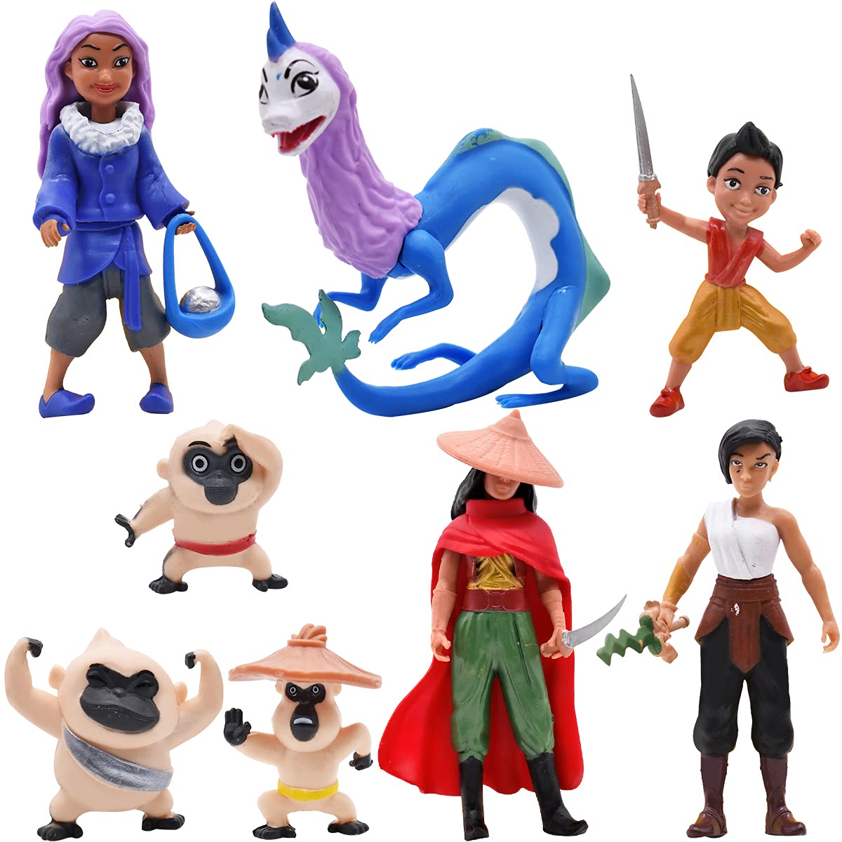 Raya and The Last Dragon Toy -simyron 8 Pcs Raya and The Last Dragon Deluxe Figure Dolls Birthday Party Cake Toppers Mini Figures Set for Girls and Boys Kids Ages 3