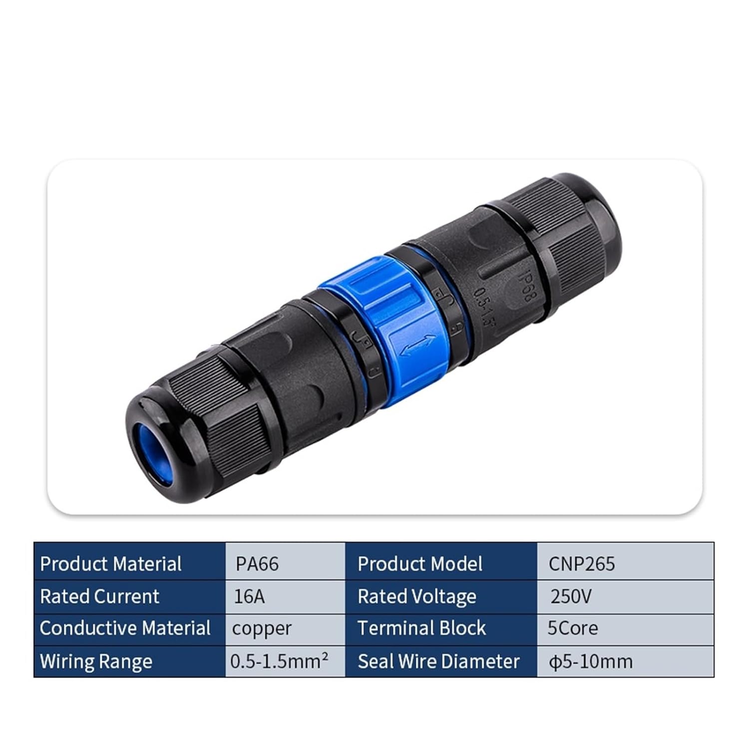 CNP26 IP68 Waterproof Cable Connector Quick Plug in 2 3 4 5 Ports Junction Screwless Electrical Terminal Blocks Outdoor(CNP265-5P)