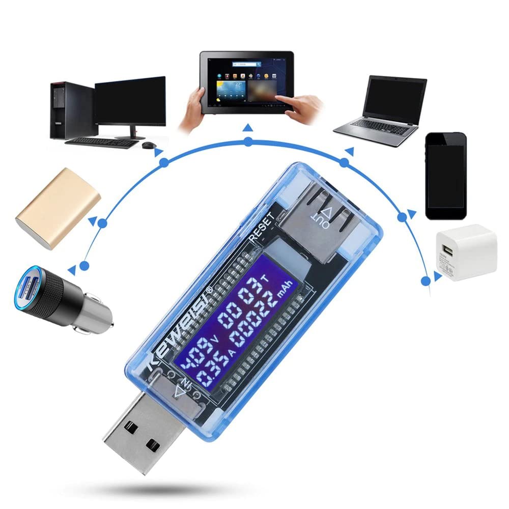 Retoo Wielofunkcyjny tester USB z wyświetlaczem LCD, 4 V – 20 V, cyfrowy miernik napięcia USB, woltomierz, amperomierz, detektor pojemności, ładowarka sieciowa, prąd A, napięcie V, pojemność mAh