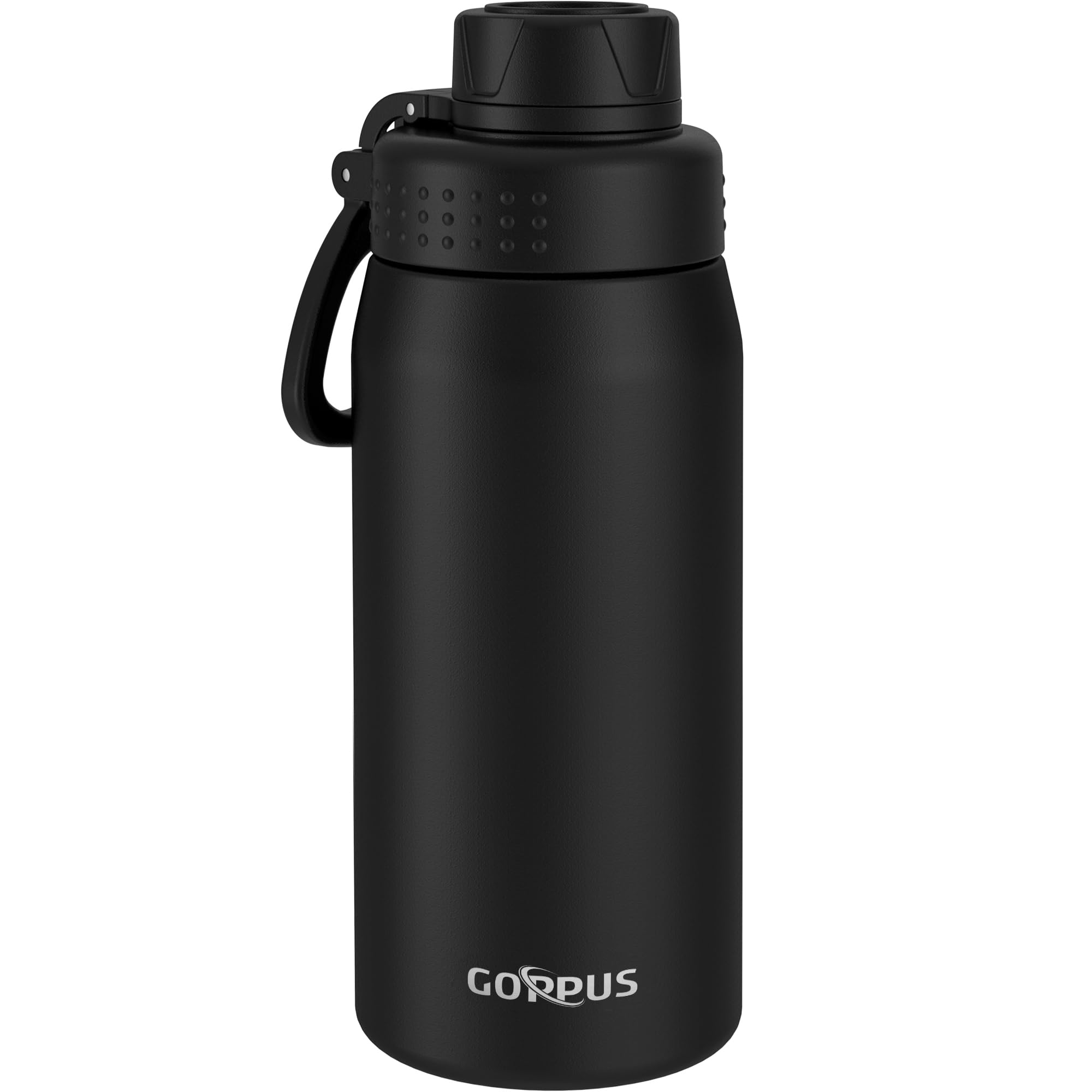 GOPPUS 550ml/19oz Kids Insulated Water Bottle with Screw Lid (No Straw) Stainless Steel Toddler Bottle School Flask Girls Boys Drinks Cup with Handle & Leakproof & Keep Drinks Cold (Black)