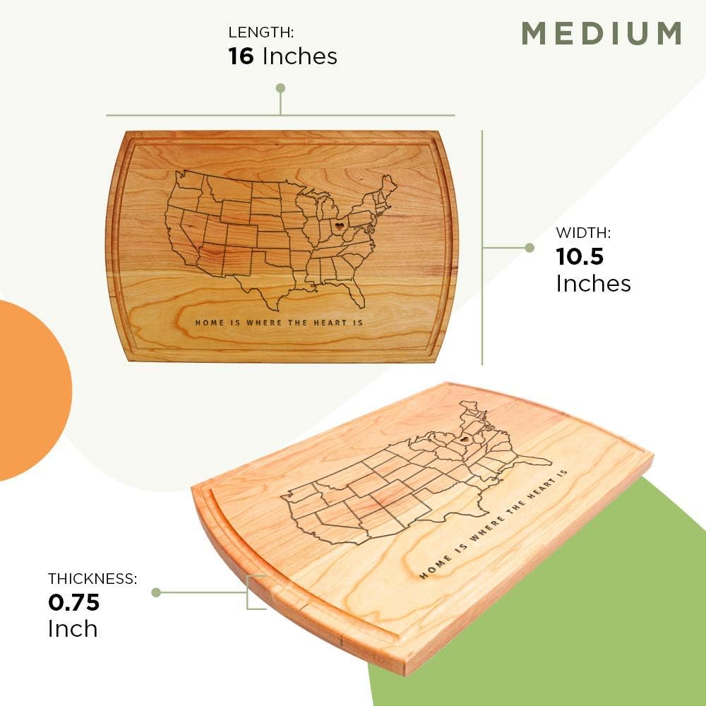 Ohio State Lines-Wooden Cutting Board for Kitchen Juice Groove Natural Custom Engraved in USA, Ideas for Appreciation Anniversary Wedding Birthday, Housewarming Present (Cherry 10.5x16 Inch)
