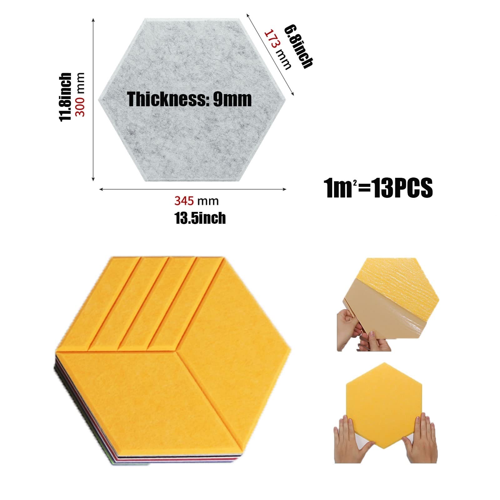 10Stück sechseckige Akustikpaneele, schalldichte Schaumstoffplatten, Schalldichtes Interieur, Schallabsorbierende Paneele, 34.5x30x0.9cm,für Wand, akustische Behandlung für Studio, Zuhause und Büro