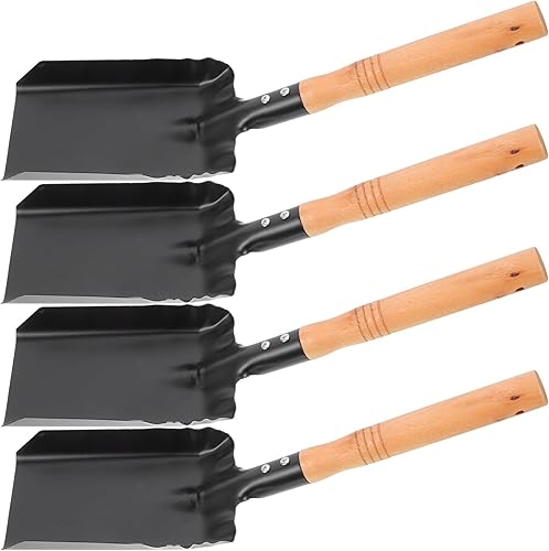Miniatura 9 de Pala de ceniza de metal con mango de madera, pala de carbón, pala de jardinería para estufa de leña, 4 unidades