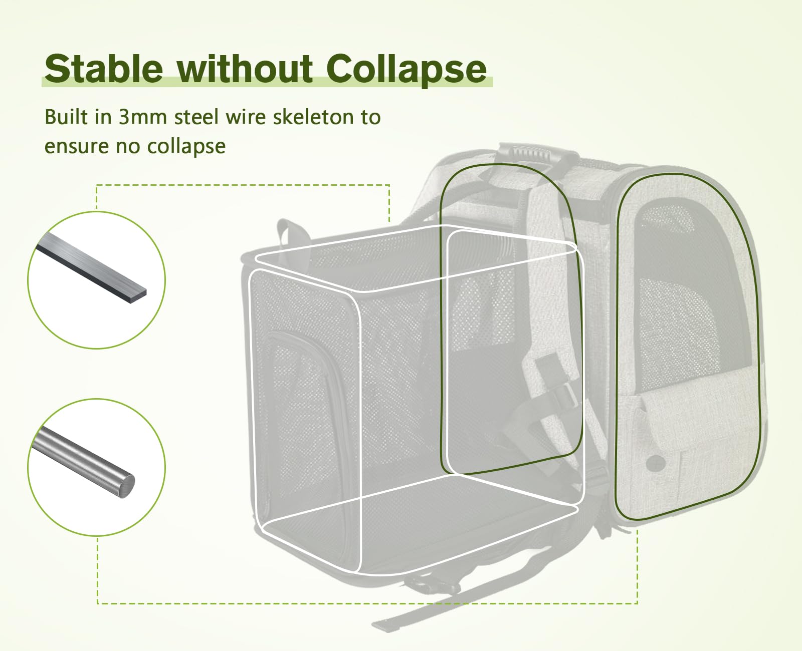 Pecute Zaino Porta Cani Grande Sia per Cani di Piccola Taglia Che per Gatti, Cuccia Portatile/Trasportino Estraibile Indicato per Viaggi Sia Lunghi Che Corti, Carico Massimo 10 kg,Cachi