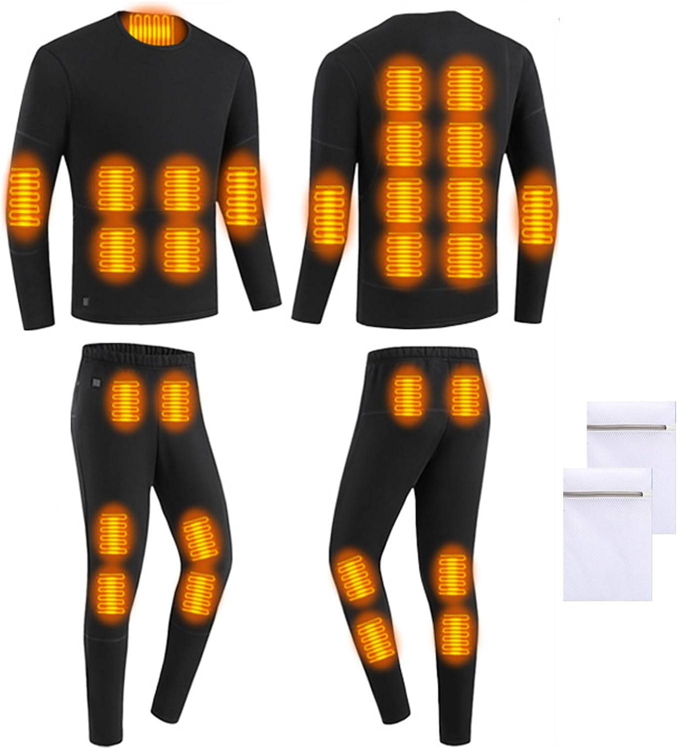 Electric Heated Thermal Underwear Set Outdoor 28 Heating Zone Long Johns Set Velvet Lining USB Thermal Shirt Pants