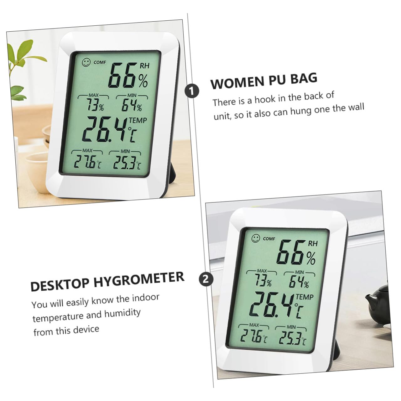 GANAZONO Termometro Igrometro Digitale da Interno Sensibile per Casa e Ufficio Monitor Temperatura e Umidità Preciso Design da Tavolo Parete Basso Consumo Energetico Senza Batteria Inclusa