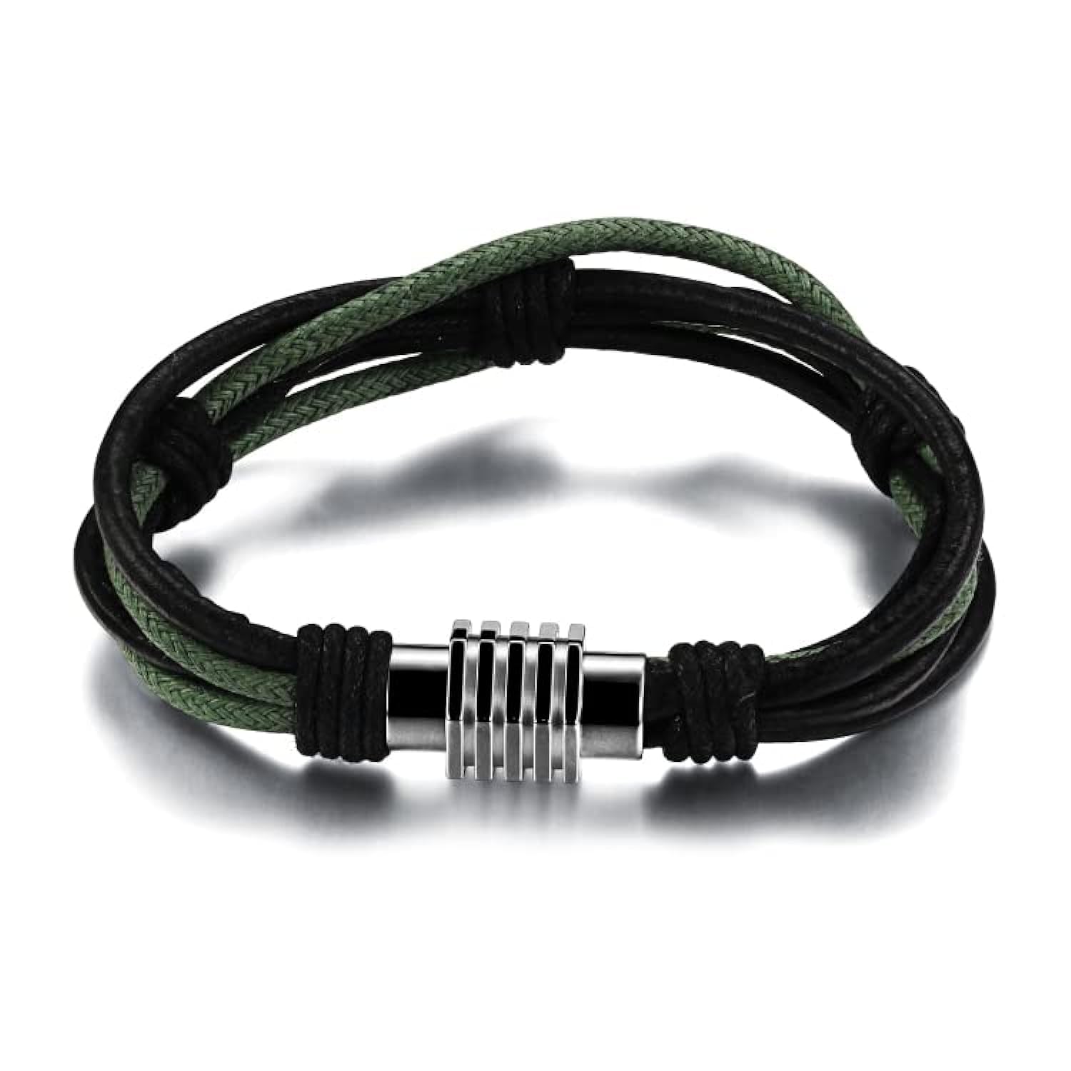 COOLBABYMen's Leather Bracelet. Braided Genuine Leather with a Stainless SteeL