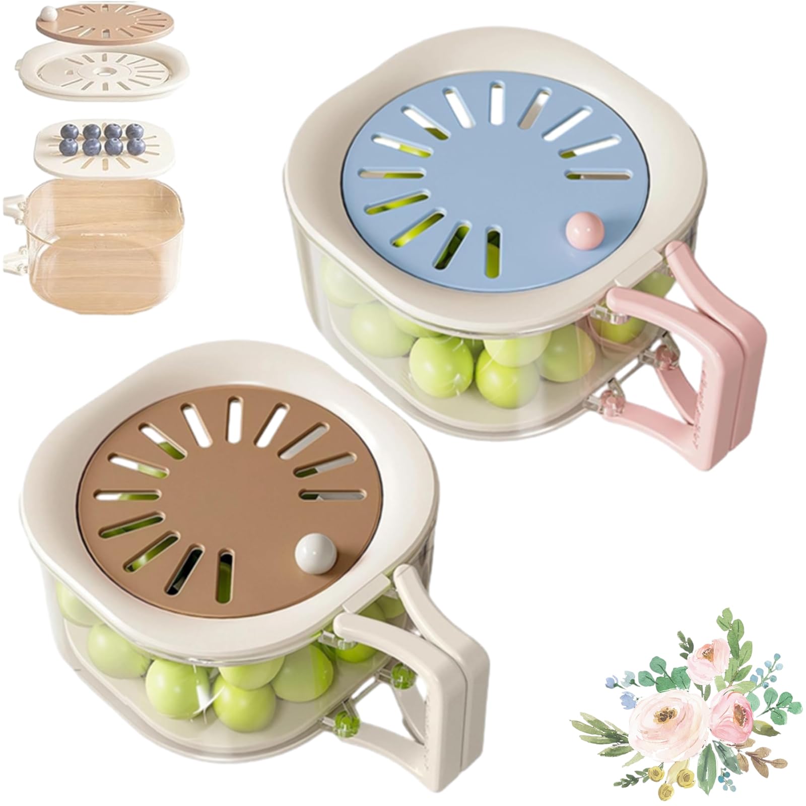 Berry Washing Bowl with Colander, Fridge Fruit Storage Container，2pcs-b