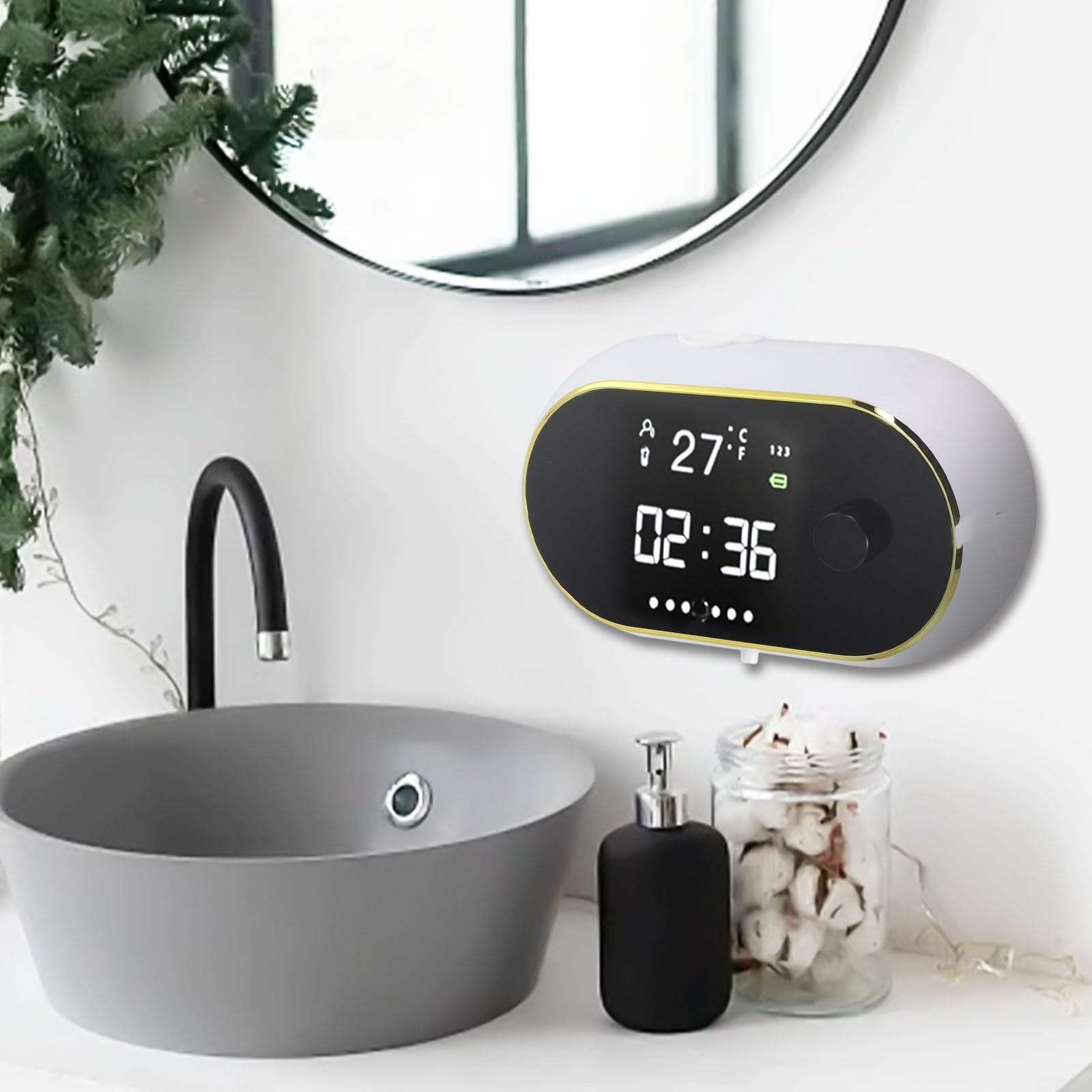 Dispenser automatico di sapone da 450 ml, montaggio a parete senza contatto, con display LCD e temperatura per cucina e bagno (schiuma bianca)