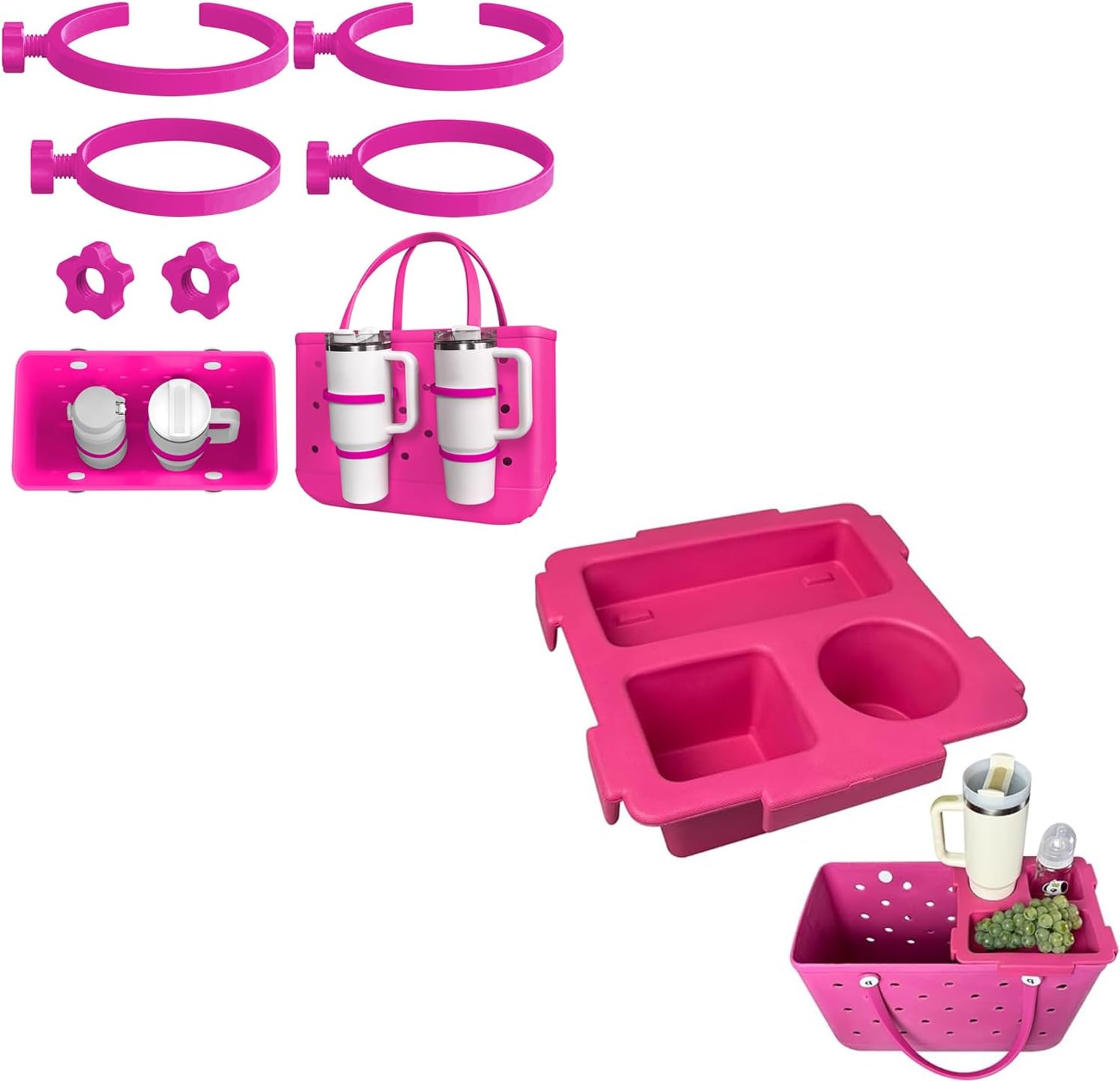 XYFuuee Cup Holder for Stanley 30 40 oz& Topper Tray for Bogg Bag XL, Must Have Beach Rubber Tote Bag Accessories, Instant Table, Free Your Hand