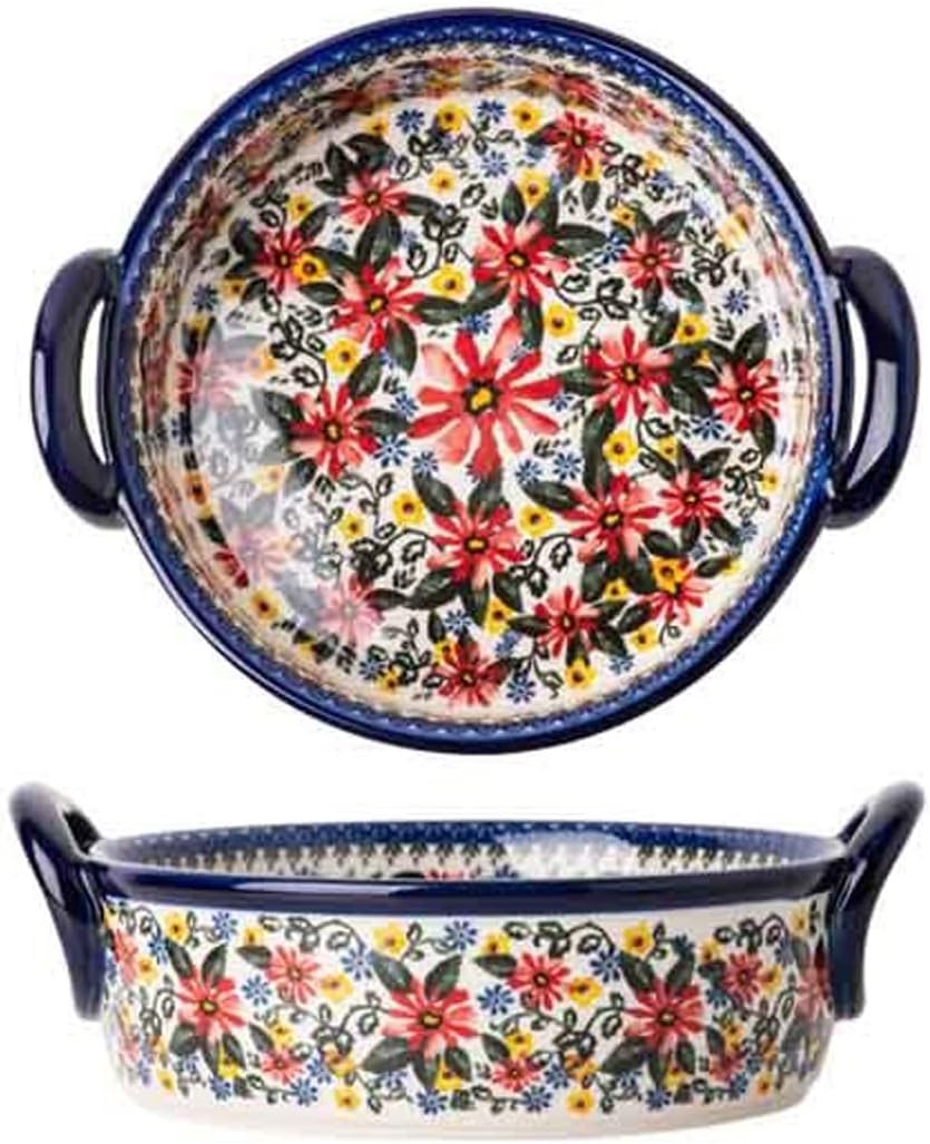 Baking Dish Retro Baking Dish Ceramic Bakeware Household Salad Plate Rice Bowl Binaural Baking Pan Kitchen Tableware Double Handle Bowl 2 Pcs Bakeware (Color : B) (A)