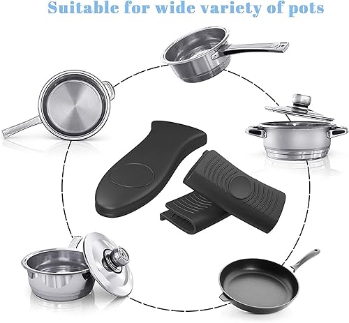 Miniatura 4 de Paquete de 4 soportes de silicona para mango de sartén caliente y fundas de tapa para agarraderas de hierro fundido resistentes al calor, asas