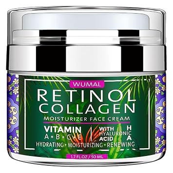 Retinol Cream with Collagen & Hyaluronic Acid - Face Moisturizer for Women and Men - Reduces Wrinkles, Fine Lines and Dryness - 1.7 oz