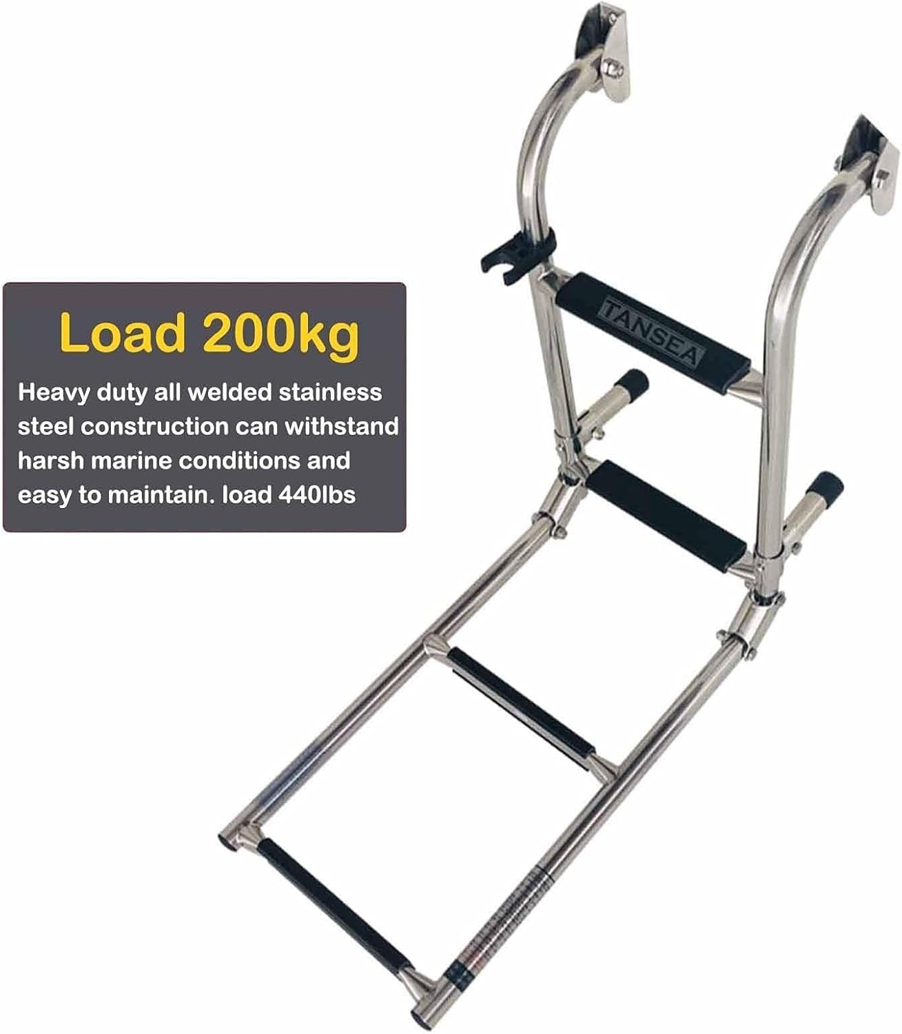Stainless Steel Boat Ladder 4 Step Folding Pontoon Dock Ladder with Mount Fittings, Heavy Duty Flip-Up Marine Swim Ladder