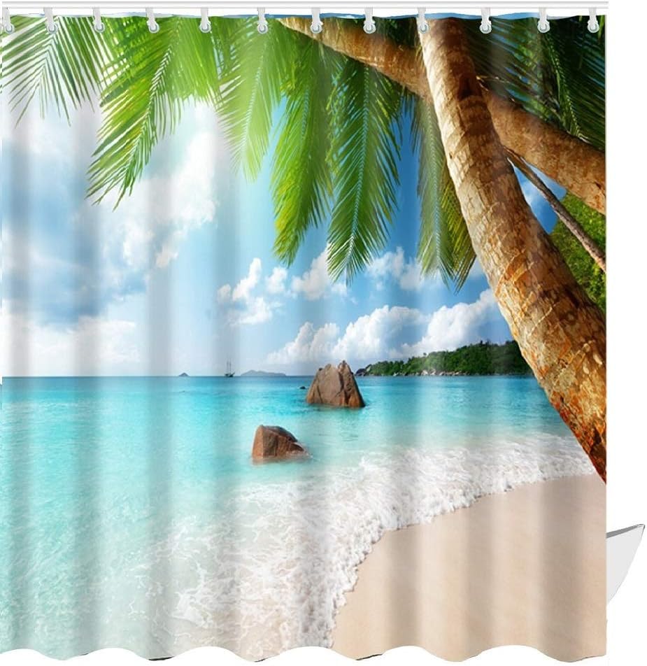 Tropical Beach Shower Curtain Polyester Waterproof Fabric Beach Scene Bathroom Decor 72 x 72 inch