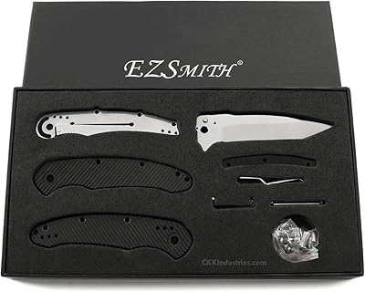 EZSMITH Folding Knife Kit - (Assisted Opening) - Modern Tanto Blade - (Parts Kit) - (w/Black G10) - (3D Textured Handles) - (Gift Boxed)