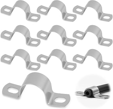 10PCS Pipe Strap Clamp 25mm, Stainless Steel Brackets for Pipe Holder Bracket, U Shaped Brackets with 2 Holes, U Metal for Conduit Clips, Tube Mounting, Plumbing or Hose Fixing