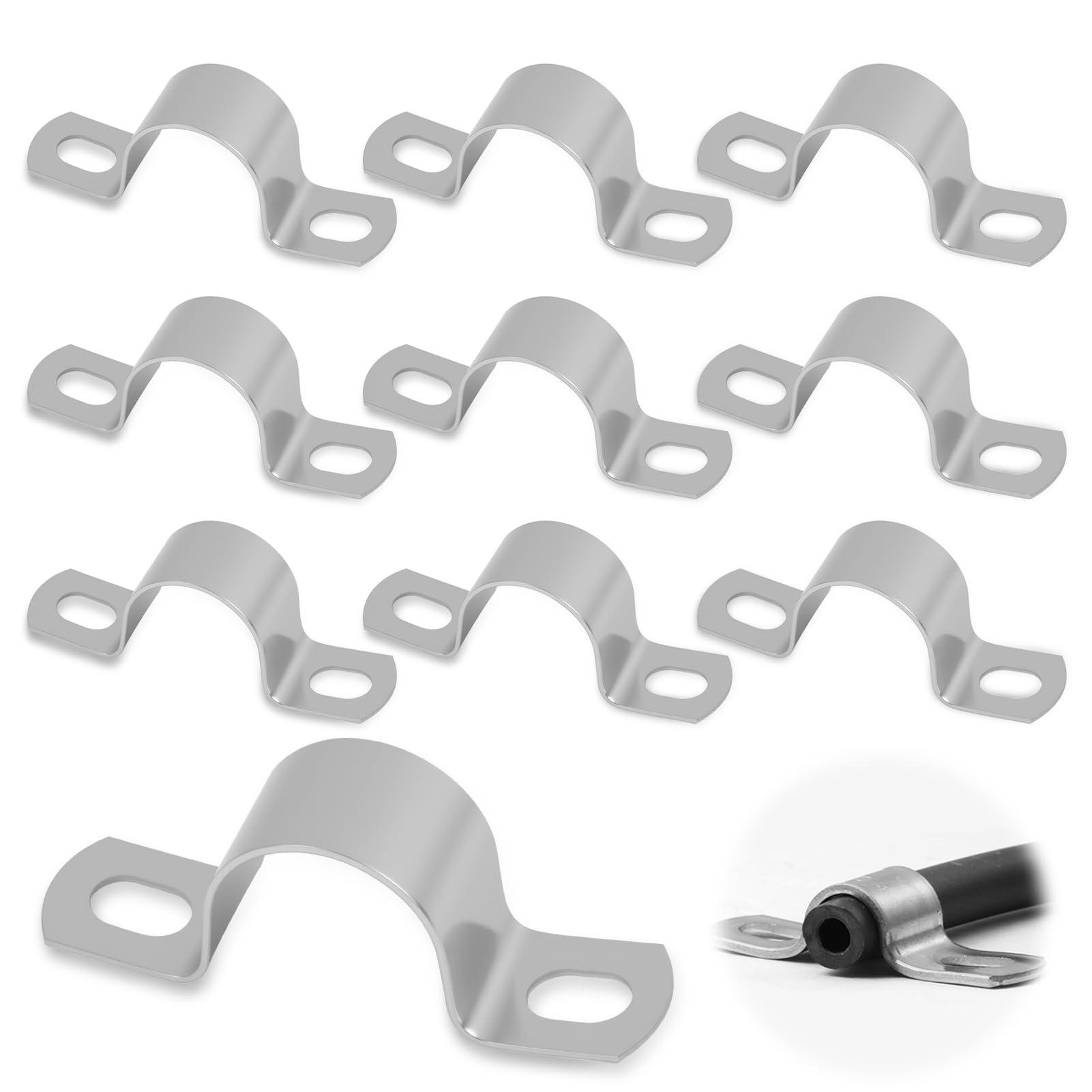10PCS Pipe Strap Clamp 25mm, Stainless Steel Brackets for Pipe Holder Bracket U Shaped Brackets with 2 Holes
