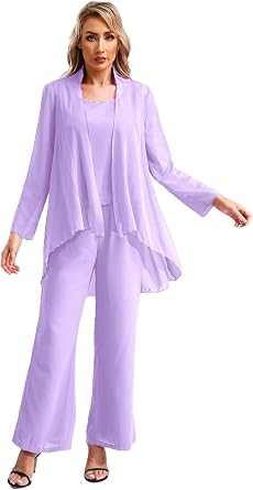 Kaerm Mother of The Bride Outfits Chiffon Pant Suits Women 3 Piece Wedding Evening Gowns Dress Suit