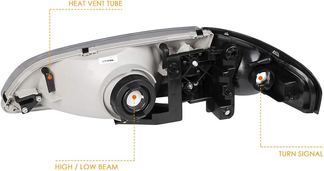 2Pcs Headlight(Headlamp) Assembly Set Compatible with Mazda 626 98-99,Smoked Housing/Amber Corner