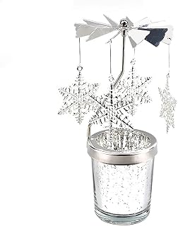 Eforcase Rotary Candle Holder - Silver Spinning Flying Snowflake Tea Lights, Romantic Candlestick With Cup for Wedding, Party, Christmas Home Decor