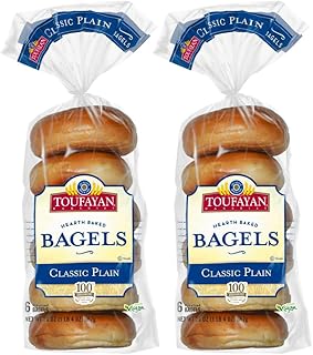 Toufayan Plain Pre‑Sliced Bagels – Vegan, Kosher, 2 Packs (12 Bagels Total), Soft Texture, Great for Breakfast or Sandwiches