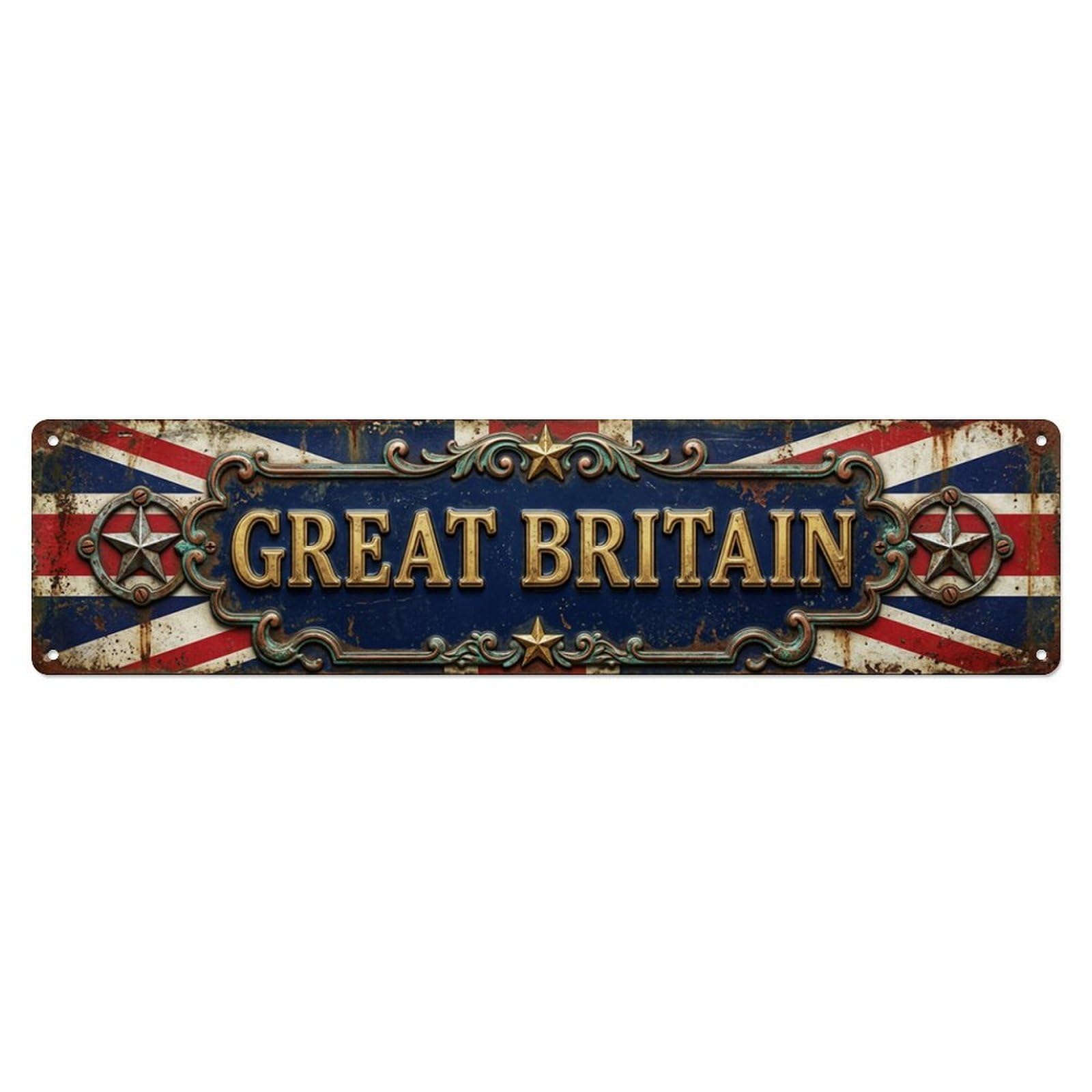 Britain Flag Aged Medallion Metal Tin Skinny Sign Plaque Wall Decor for Cafe, Club Bar, Office, Home Garden Metal Poster 4x16Inch