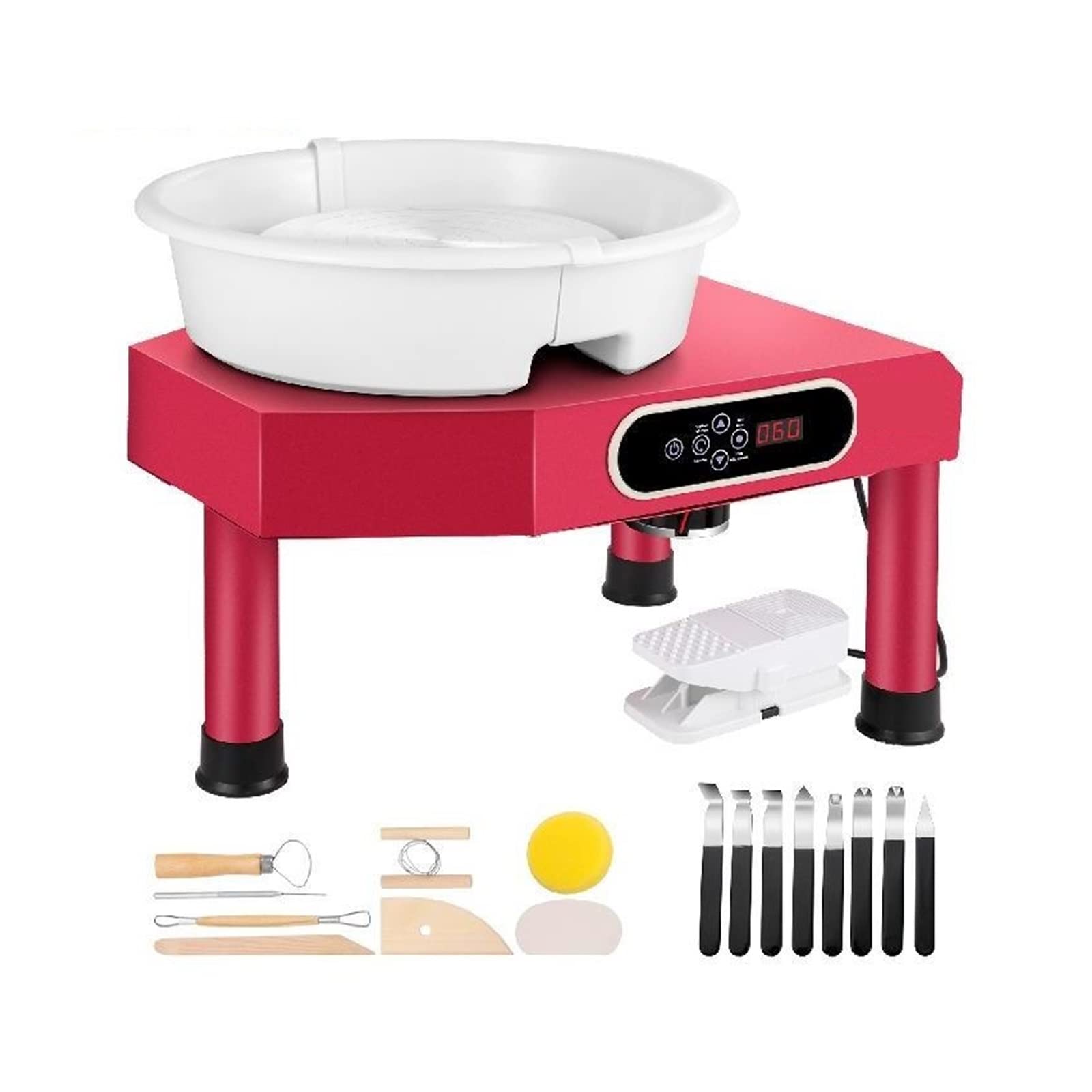25 CM Töpferscheibe Formmaschine for Kunsthandwerk Keramik Ton Mit Sculpting Kit Mini Drehteller Töpferplattenspieler(Pink)